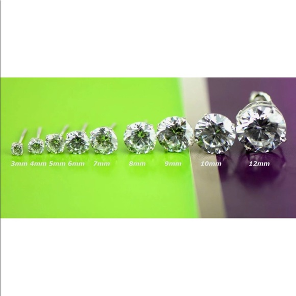 14K Solid White Gold 4mm CZ Stud Earrings - Picture 2 of 2